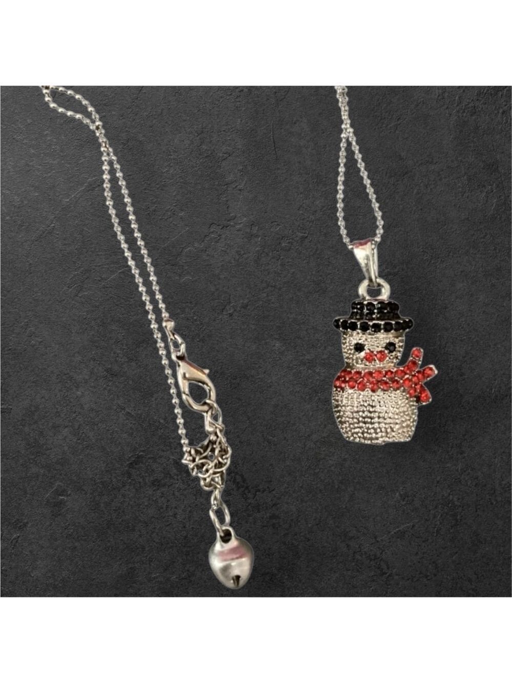 Silver & Red Snowman Christmas Pendant Necklace